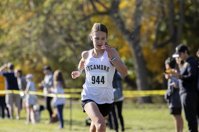 Sycamore’s Hayley King finishes the top ten Saturday, Oct. 22, 2022 class 2A cross country regional in Sterling.