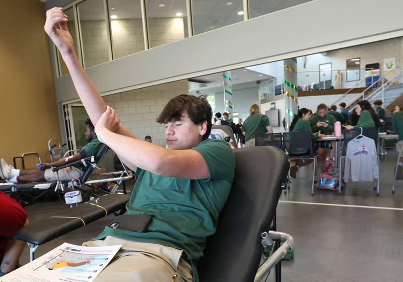 Student Gavin Gillan has his blood drawn during the  Saint Bede Community Blood Drive on Tuesday, Nov. 4 in the Perino Science Center at St. Bede Academy. The goal was to collect 100 pints this school year. If the school reaches it's goal, the Red Cross will award a $1,000 scholarship to one graduating senior.