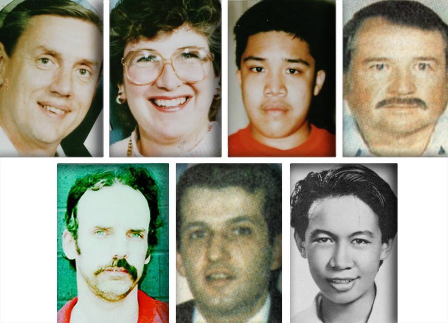 Slain on Jan. 8, 1993, at the Brown's Chicken in Palatine were, top from left, owners Richard and Lynn Ehlenfeldt, and employees Michael Castro, Guadalupe Maldonado and, bottom from left, Thomas Mennes, Marcus Nellsen and Rico Solis.