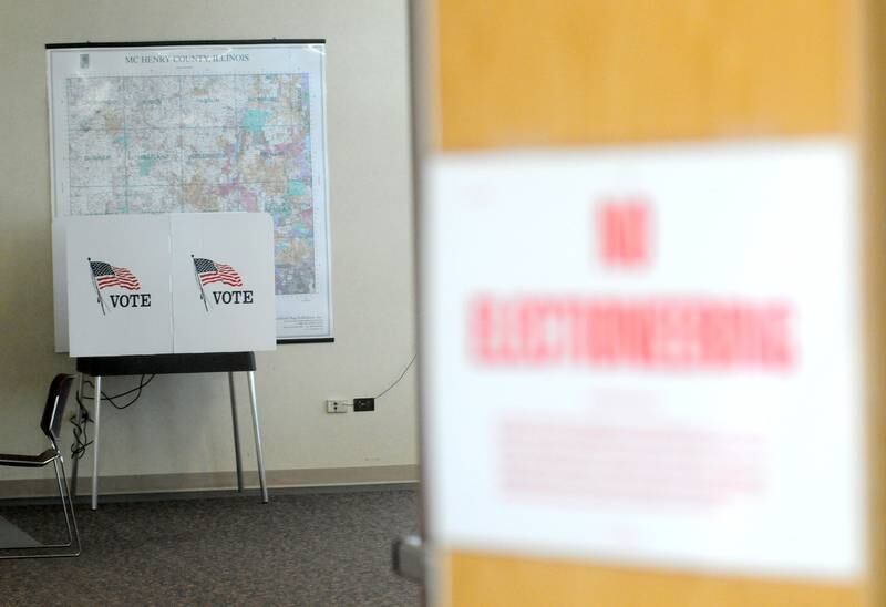 Election judges Jack O”Leary and Randy Geisler talk as they wait for voters Saturday morning, Feb. 20, 2021, at the McHenry County Administration Building in Woodstock, during in-person early voting for the Feb. 23 consolidated primary.  Republican primary races are being held for Algonquin Township, Grafton Township and Nunda Township offices. Only Republican ballots are available for this primary election.

The winners of these races will appear on the April 6 ballot when municipal, school board and other local races are on the ballot.

Early voting for the primary is available through Monday, Feb. 22, at:
	•	McHenry County Administration Building, 667 Ware Road, Woodstock;
	•	McHenry City Hall, 333 S. Green St., McHenry;
	•	Nunda Township Offices, 3510 Bay Road, Crystal Lake; and
	•	Lake in the Hills Village Hall, 600 Harvest Gate, Lake in the Hills.
Voting hours for these four locations will be 10 a.m. to 4 p.m. Feb. 21; and 8:30 a.m. to 7 p.m. Feb. 22.