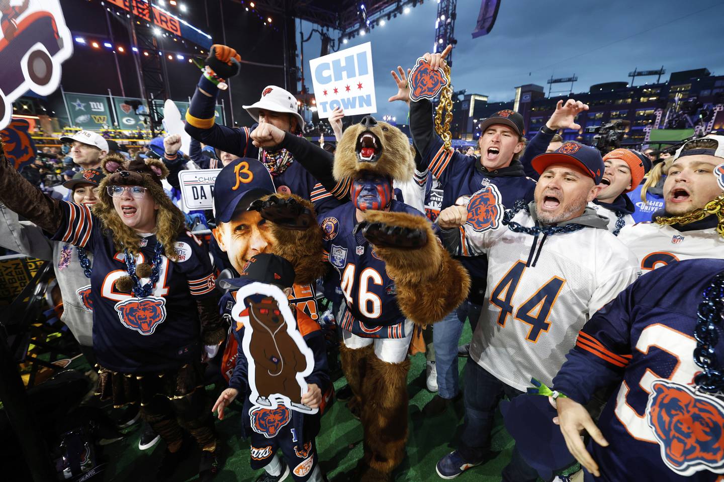 Chicago Bears fans during the second round of the NFL football draft, Friday, April 25, 2025, in Green Bay, Wis. (Tyler Kaufman/AP Content Services for the NFL)