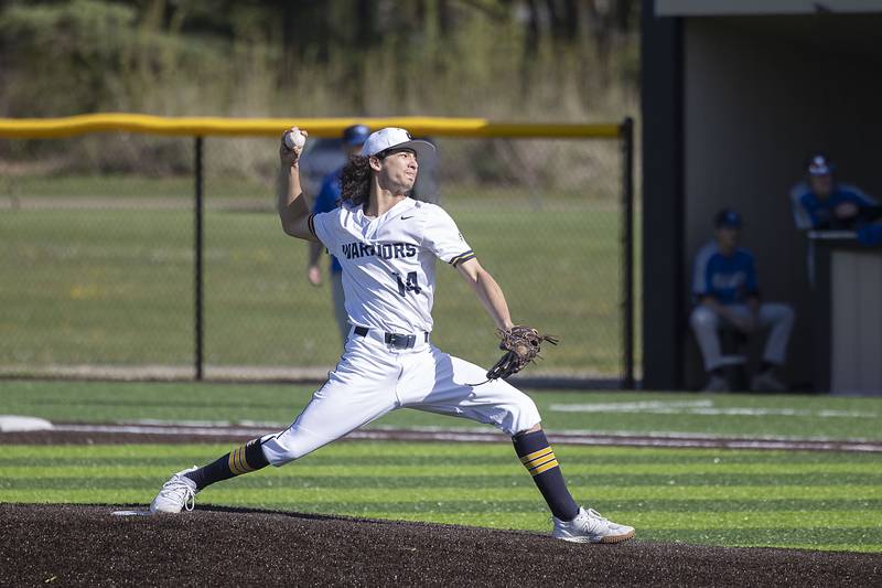 Sterling’s Gio Cantu fires a pitch against Newman Wednesday, May 3, 2023.