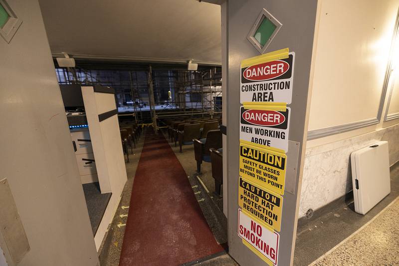 Warning signs are seen Monday, Nov. 25, 2024, on doors leading the The Dixon.