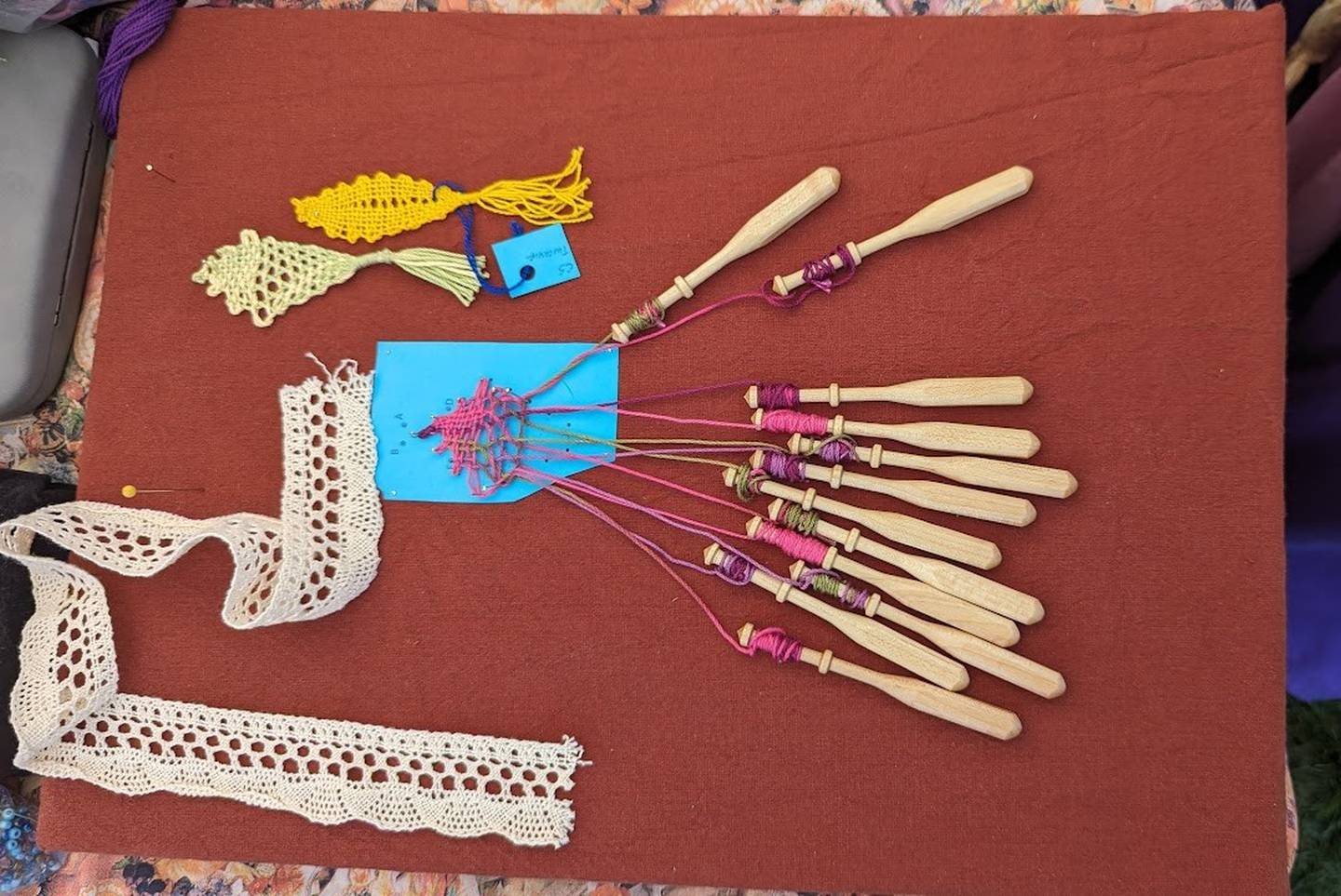 Janet Erio and her husband Steve Erio of Joliet showed attendees how to make bobbin lace, which originated in the 15th century. Attendees could make a fish or kite to take home with them.