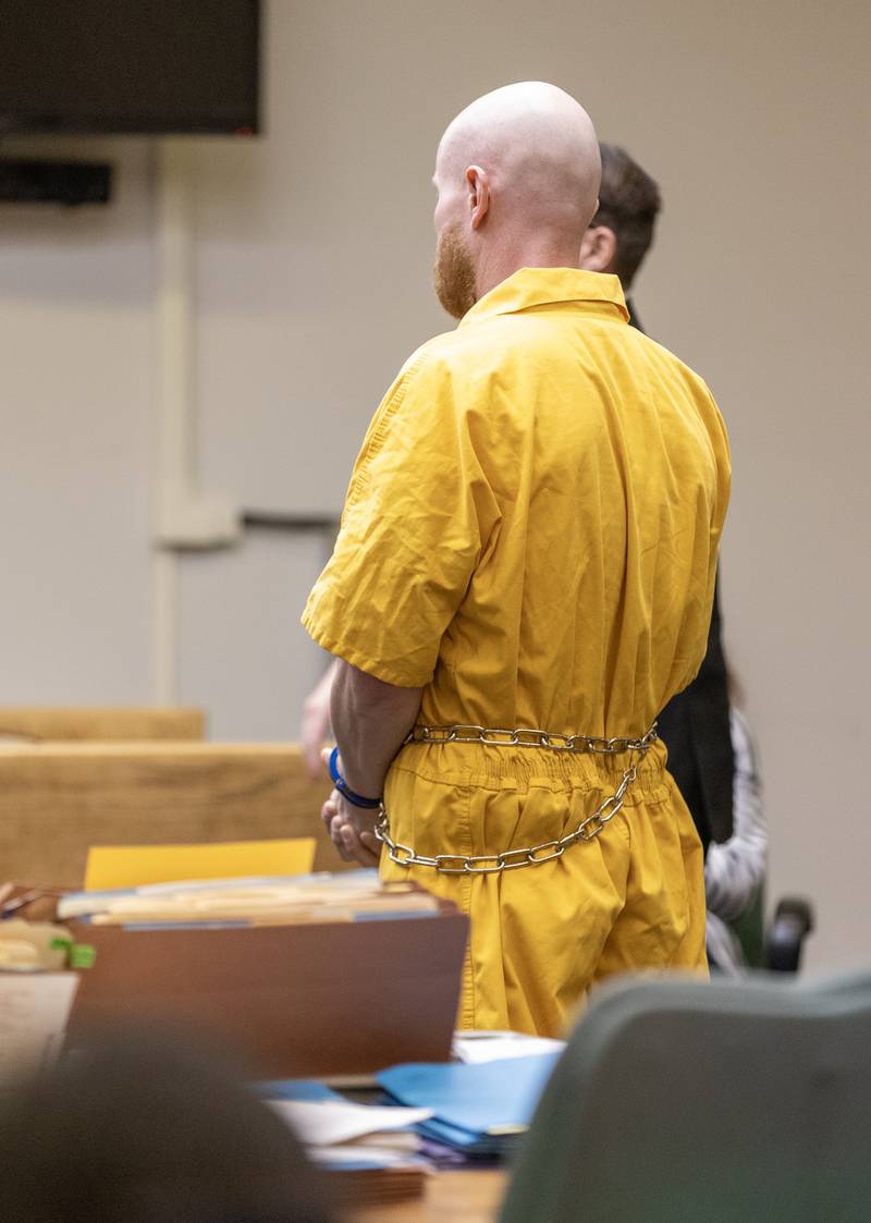 Joshua Casey stands before Chief Judge H. Chris Ryan on Thursday, March 20, 2025, in an Ottawa courtroom.