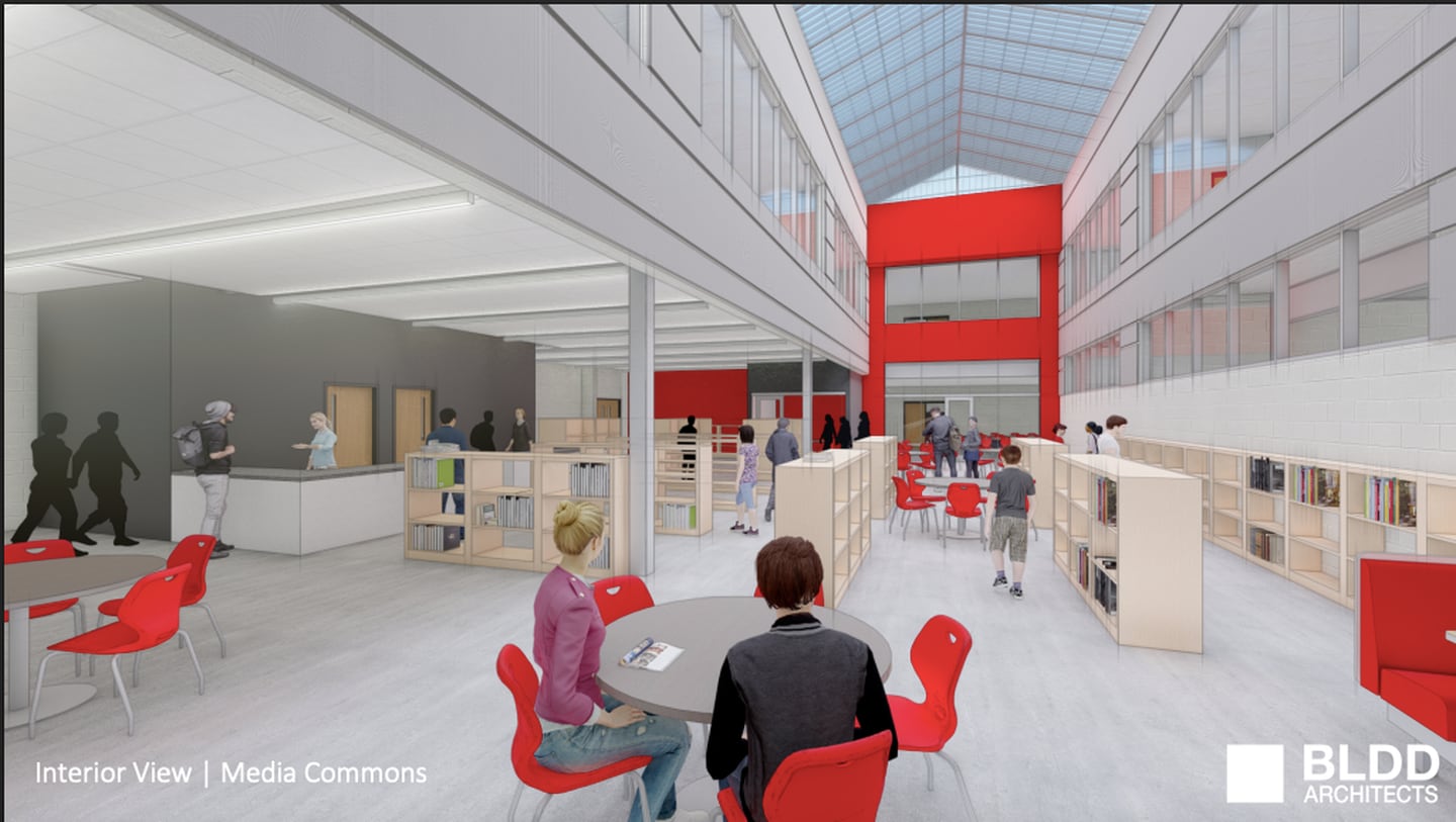 A rendering from BLDD Architects shows what a planned media commons area would look like after remodeling at BBCHS.