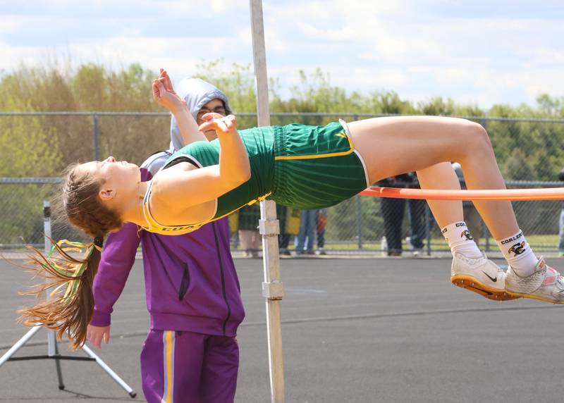 Coal City's Evelyn Willis competes in the high jump during the Class 2A Sectional track meet on Wednesday, May 13, 2026 in the Jeff Prusator Athletic Complex at Mendota High School.
