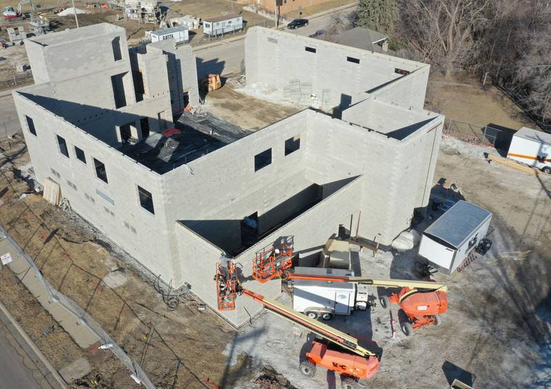 An aerial view of the La Salle-Peru Township High School's new Agriculture Center on the southeast corner of Sixth and Creve Coeur streets on Wednesday, Feb. 11, 2026 in La Salle.