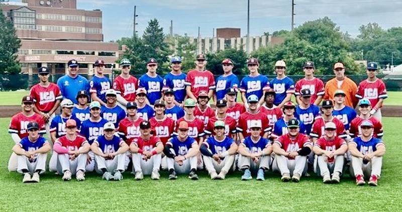 The players line up for Wednesday's ICA All-Star Game in Bloomington, including Max Bryant of Hall, Nathan Husser and Alex Ankiewicz of St. Bede, Casey Clennon of Seneca and Carson  Zellers of Marquette.