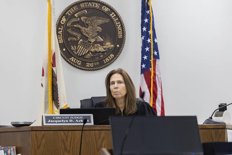 Circuit judge Jacquelyn Ackert hears the plead of guilty from David Sosa Monday, Feb. 24, 2025, in Lee County court.