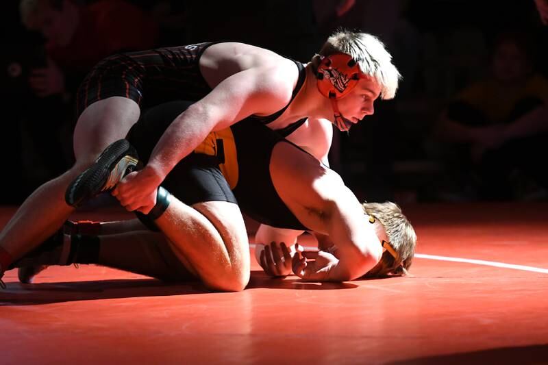 Fulton's Zane Pannell holds Riverdale's Alex Watson during their championship match at 170 pounds at the 1A Oregon Wrestling Sectional on Saturday. Pannell won the match, but both wresetlers advance to the state finals.