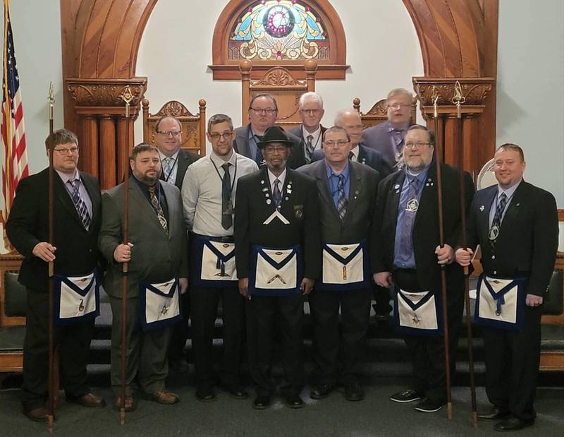 The 2023 officers of St. John's Lodge No. 13 A.F. & A.M. of Peru are (front row, left to right) Senior Steward John C. Tregoning, Senior Deacon Raymond W. Miller, Senior Warden Steven J. Brown, Worshipful Master Benny L. Nooks, Junior Warden Eric M. Lynch, Junior Deacon Jeffrey L. Glade, Junior Steward Scott E. Heyob, (back row, left to right) Treasurer Lucas W. Matson, Marshal Todd D. Warden and Tiler Gary E. Olson.