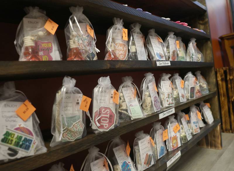 A view of car diffusers during a grand opening of RMY Homemade Goods Natural Skin Care on Tuesday, Nov. 18, 2025 downtown Peru. Homeade items make a great gift for the Holiday sesaon.