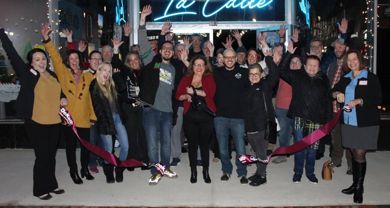 The DeKalb Chamber of Commerce welcoming La Calle Bar & Music Venue with a ribbon-cutting