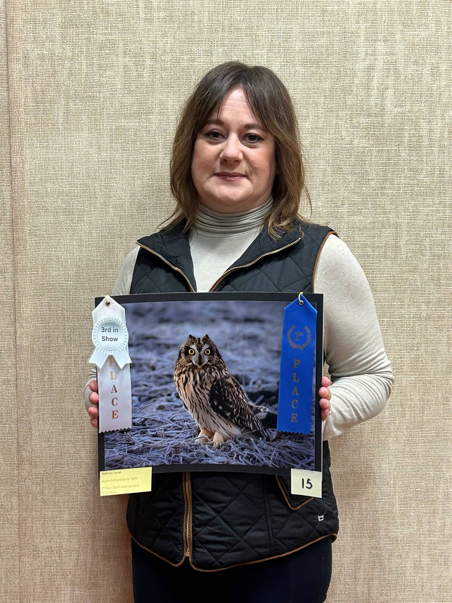 Heather Wellman Farrell, of Streator, finished third place best of show at the Starved Rock Photography Show, demonstrating her “Bright-eyed and bushy-tailed” photo of a short-eared owl.