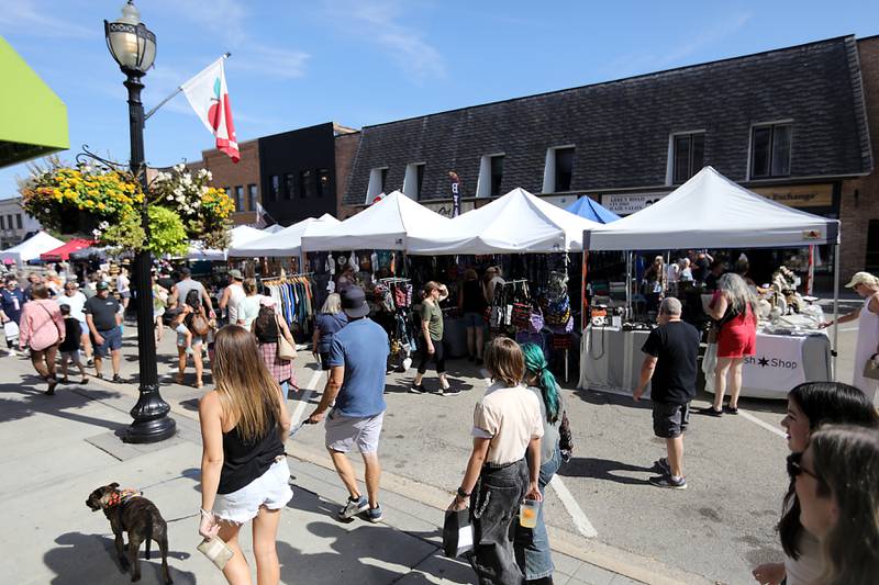 People shop during the Johnny Appleseed Festival on Saturday, Sept. 27, 2025, in downtown Crystal Lake. The festival featured live performances, food and family-friendly activities.