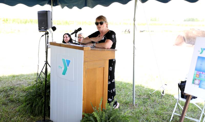 Rebecca Morphey, Fox Valley Family YMCA board chairperson, speaks during a groundbreaking ceremony for the East Branch of the Fox Valley Family YMCA on Tuesday, Aug. 27, 2024 in Bristol.