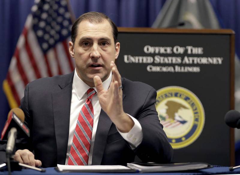 John R. Lausch Jr., the new U.S. attorney for the Northern District of Illinois, responds to a question during a meeting with reporters for the first time Wednesday, Jan. 24, 2018, in Chicago. Lausch says President Donald Trump never tried to speak to him before the president nominated him for the position and told reporters on Wednesday, that he has still not spoken to the president and has not been given any instructions by Attorney General Jeff Sessions to change the priorities of the office.