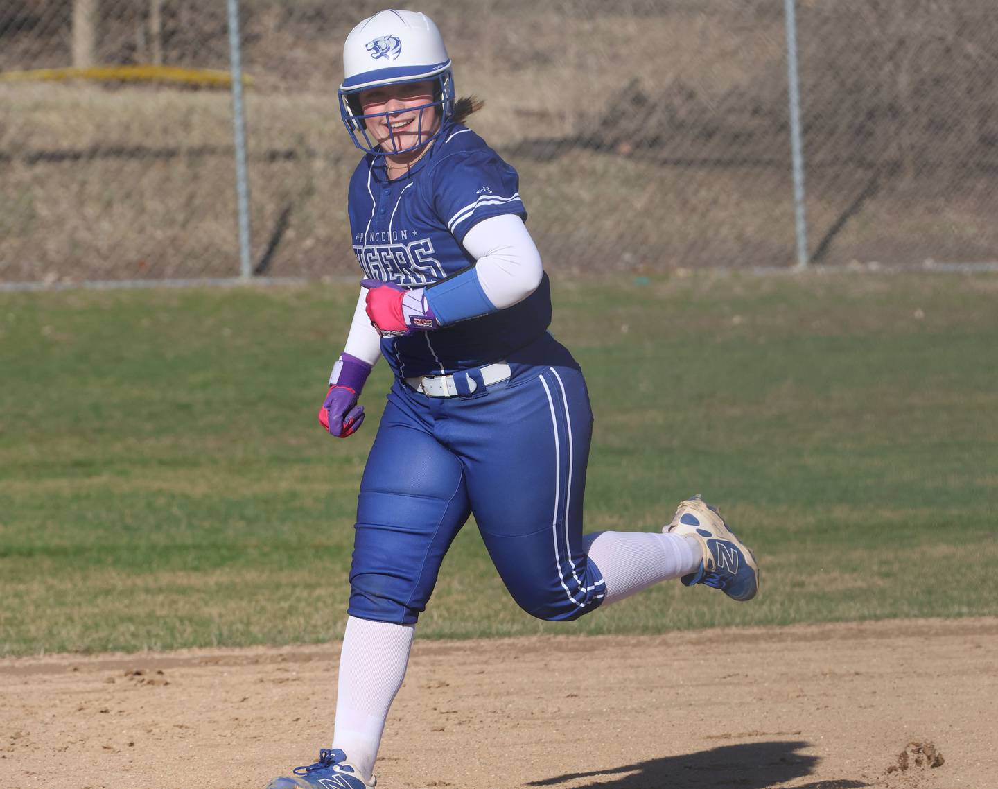 Princeton's Avah Oertel smiles after hitting a ground rule double against Ottawa on Friday, March 13, 2026 at Ottawa High School.