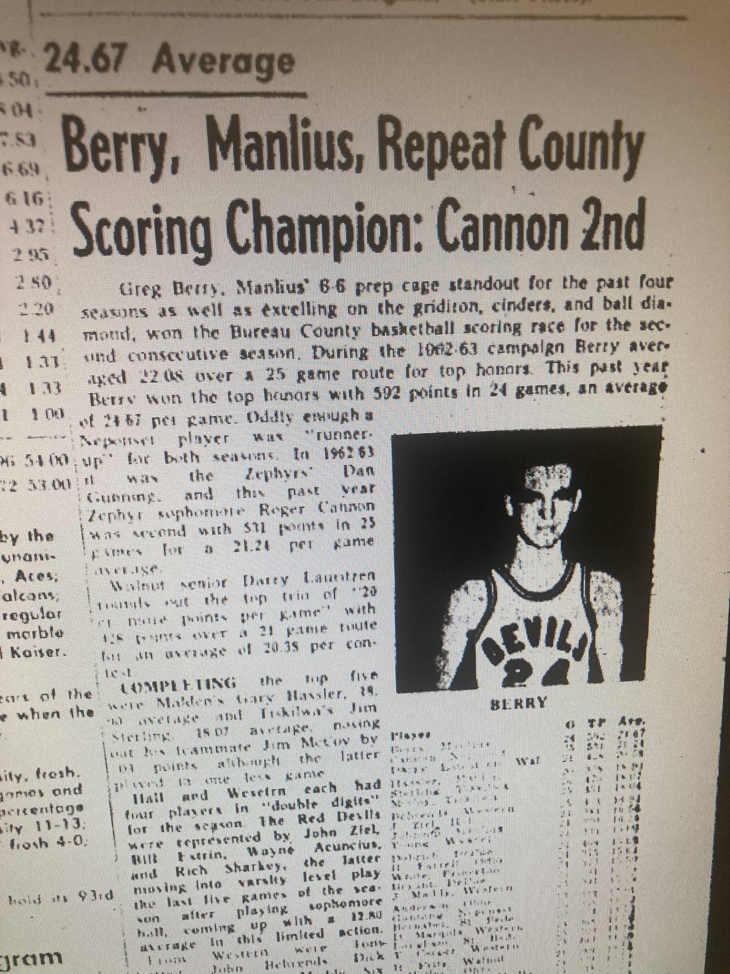 Greg Berry was the Bureau County leading scorer during the 1963-64 season (also in 1962-63) as shown in this BCR clipping in 1964. Berry passed away Sunday, Feb. 4 in Las Cruces, New Mexico.
