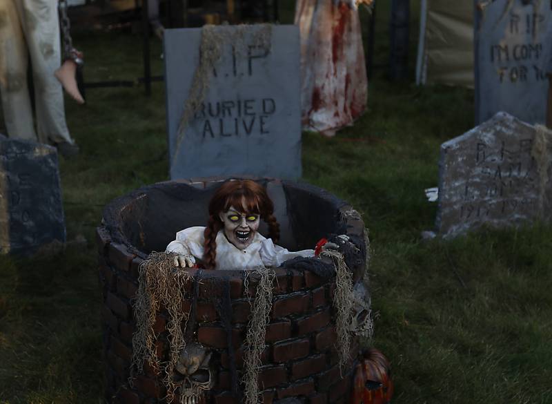 A scene from Chris Skaja's "Massacre on McKinley" Halloween display at his home, 4 McKinley St. in Lake in the Hills, on Wednesday, Oct. 5, 2022.