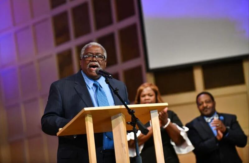 Pastor Carl Randle Sr., of Kankakee’s Fair Haven Church, gives the keynote speech on Monday during the Dr. Martin Luther King Jr. Memorial Foundation’s annual Ecumenical Service at College Church of the Nazarene in Bourbonnais.