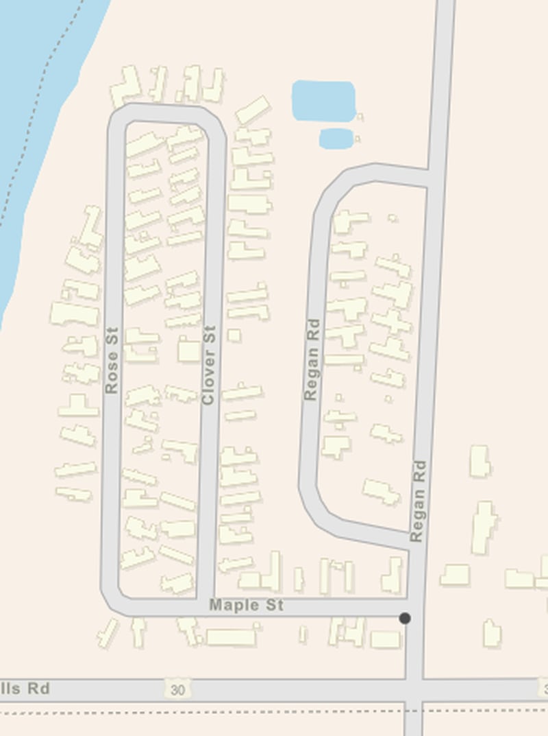 A map shows a section of Regan Road in Rock Falls, where Riverside Mobile Estates is located.
