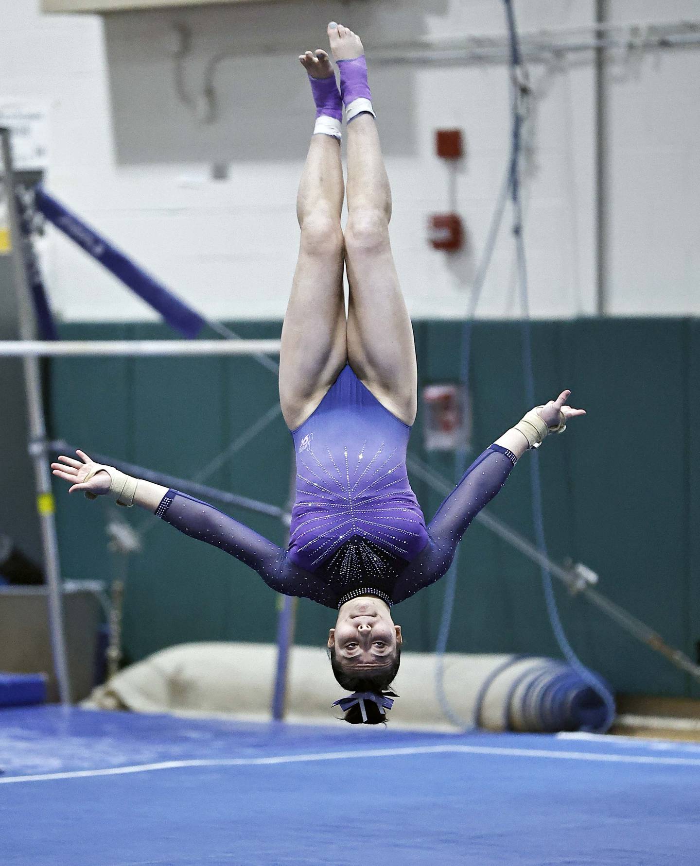 Downers Grove Co-Op’s Genevieve Herion in the floor exercise during the Fremd girls gymnastics invite Saturday, Jan. 18, 2025 in Palatine.