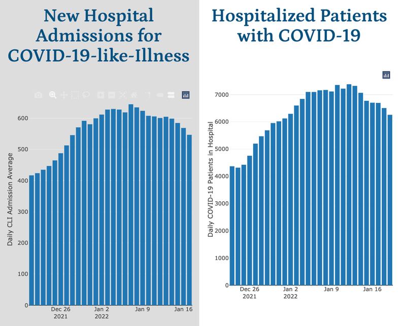 COVID-19 hospitalizations continue to decline in Illinois, according to data released on January 20, 2022.