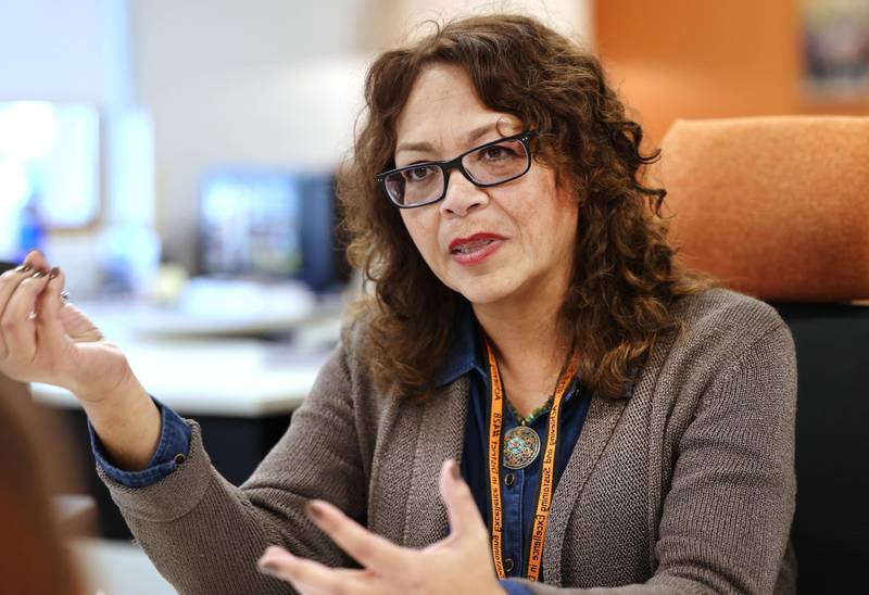 DeKalb School District 428 Superintendent Minerva Garcia-Sanchez discusses the results of the 2023 Illinois State Board of Education report card Wednesday, Nov. 1, 2023, in her office in DeKalb.