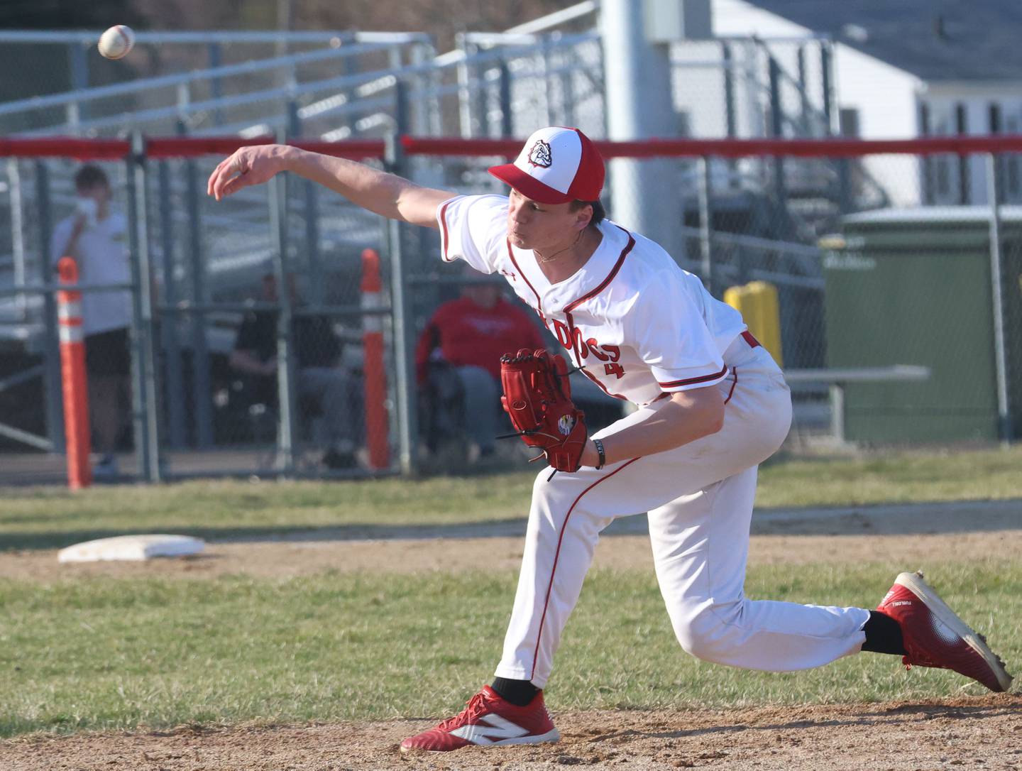 Streator's Clay Christoff lets go of a pitch to a Hall batter earlier this season at Streator High School.