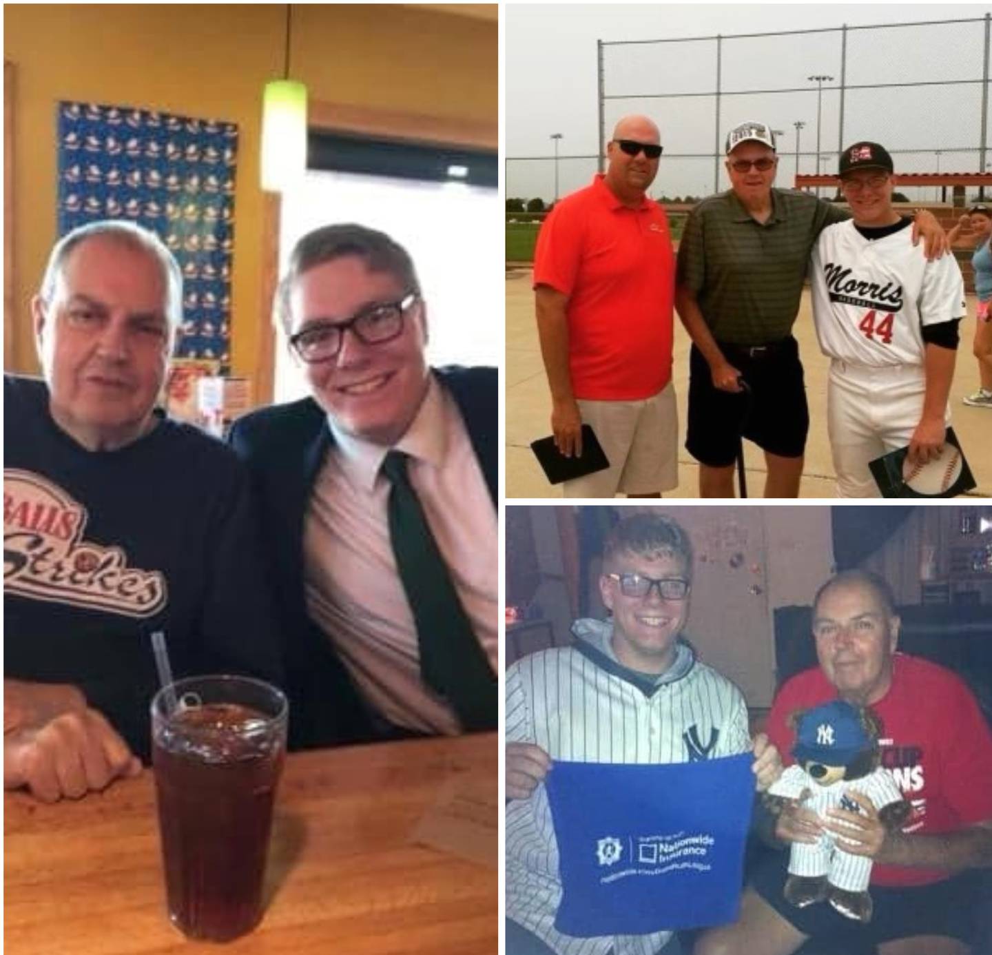 Michael Biegel of Indiana bonded with his grandfather Richard Jaworowksi of Indiana through sports. Biegel is also pictured with Aaron Jaworowski of Missouri, Richard’s nephew, (Aaron is on the left in the top right photo) and a baseball-loving Teddy bear.