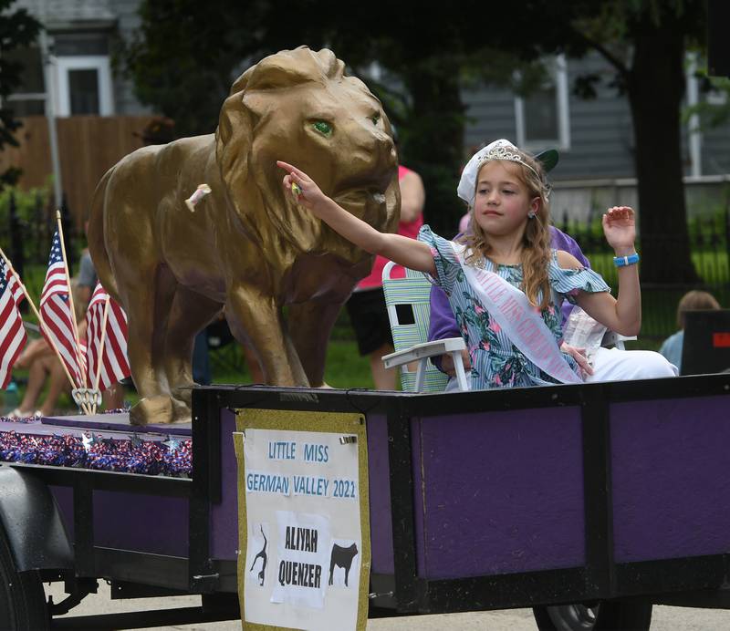 2021 Little Miss German Valley Aliyah Quenzer tosses candy to the crowd during Leaf River Summer Daze parade on Sunday, June 5, 2022. German Valley Days are scheduled for July 15-16 this year.