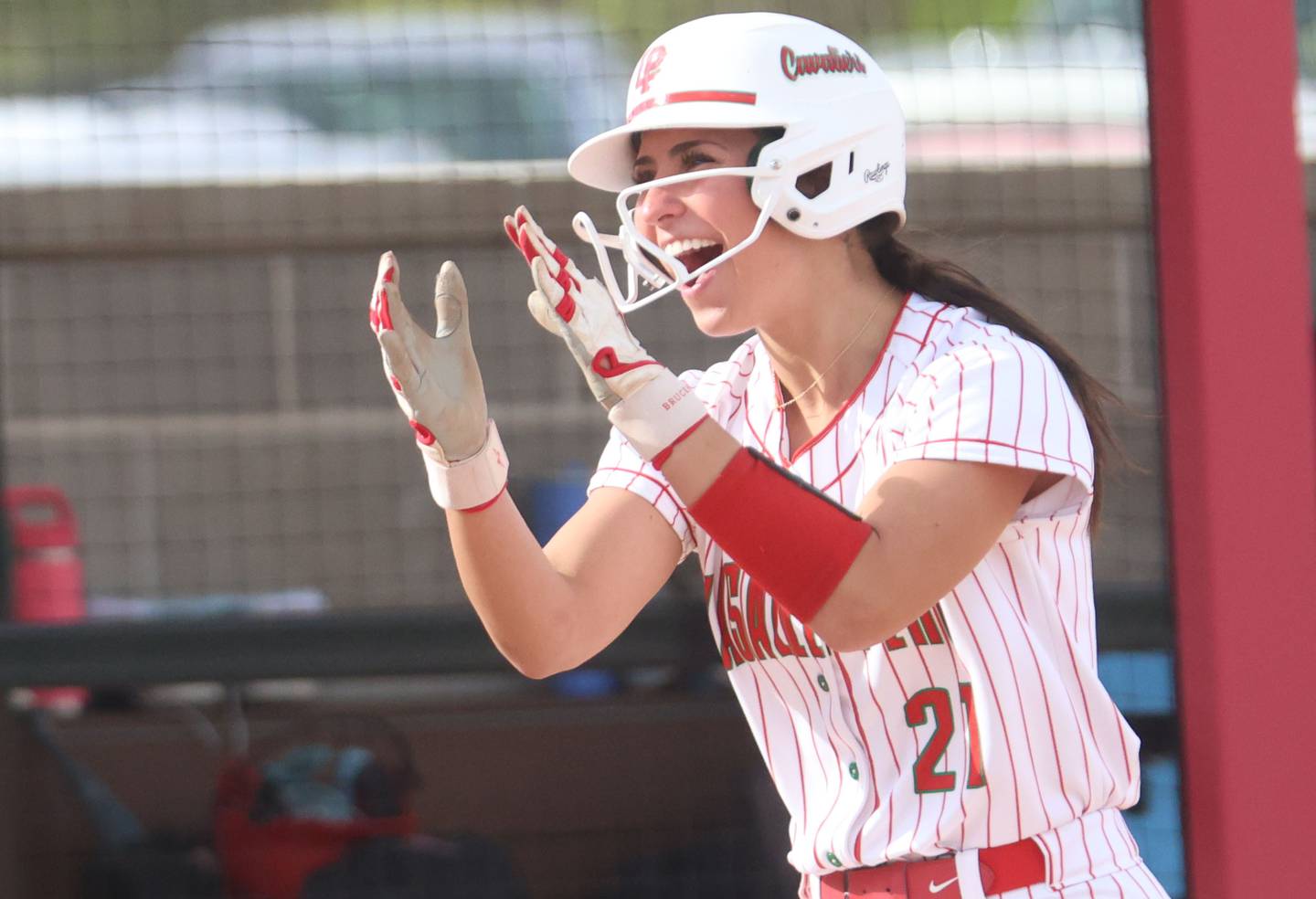 L-P's Anna Riva reacts after hitting a two-run home run against Ottawa on Wednesday, April 29, 2026 at the L-P Athletic Complex in La Salle.