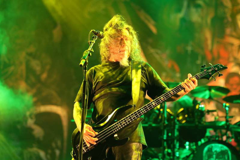 Tom Araya of Slayer performs for the first time in nearly five years at Riot Fest on Sunday, Sept. 22, 2024 in Chicago.