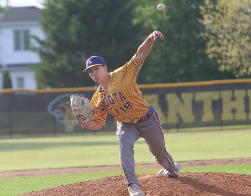 Mendota's Quinn Eddy lets go of a throw to Putnam County on Friday, May 8, 2026 at Putnam County High School.