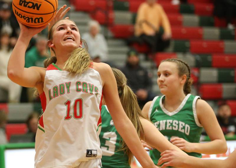 L-P's Kelesy Frederick lets go of a layup against Geneseo on Tuesday, Feb. 4, 2025 in AJ Sellett Gymnasium at L-P High School.