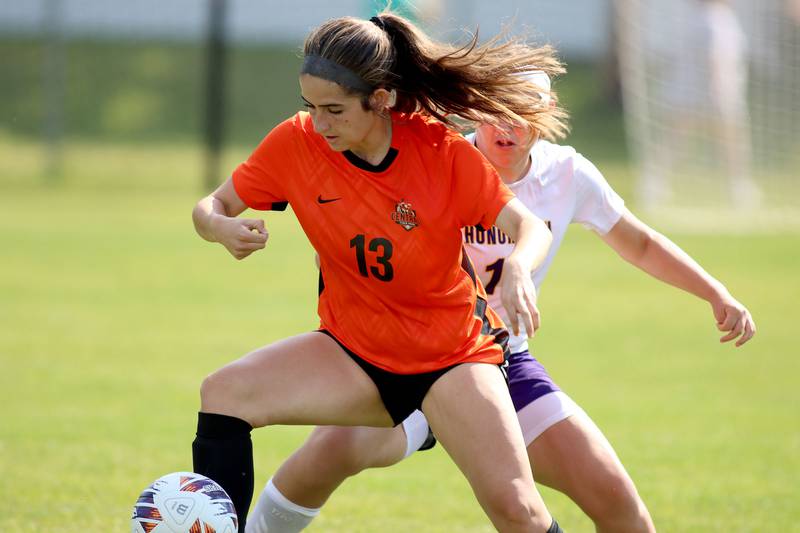 Crystal Lake Central’s Jordin Gaunaurd moves the ball against Hononegah in IHSA Class 2A Sectional Semifinal girls soccer on Monday, May 25, 2026 at Crystal Lake Central High School in Crystal Lake.