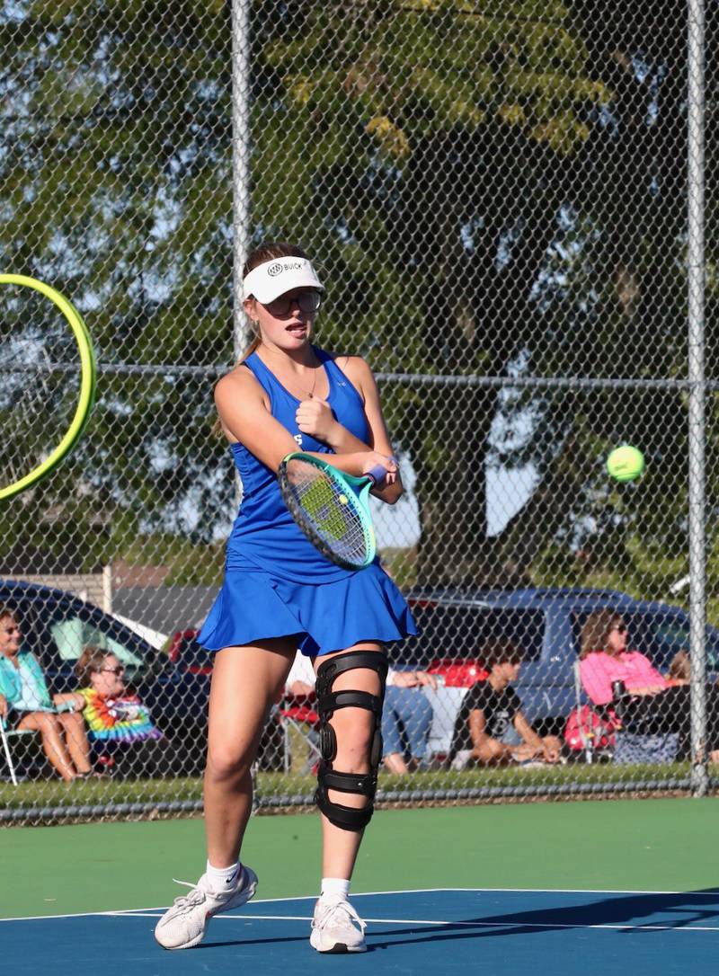 Nora Schneider takes a swing for Princeton against Peoria Christian Thursday.