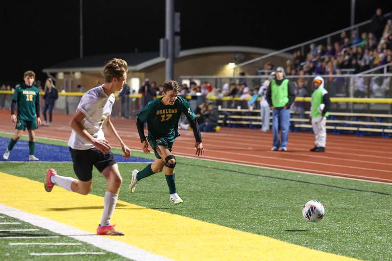 Coal City’s Adrian Dames chases down a pass during the Coalers' 1-0 victory over Williamsville in the IHSA Class 1A Maroa-Forsyth Super-Sectional on Monday, Nov. 3, 2025.