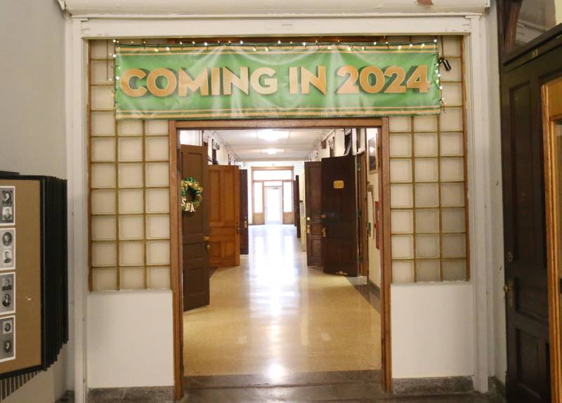 A view of the old hallway  where work has been unfinished inside St. Bede Academy on Friday, Oct. 6, 2023.