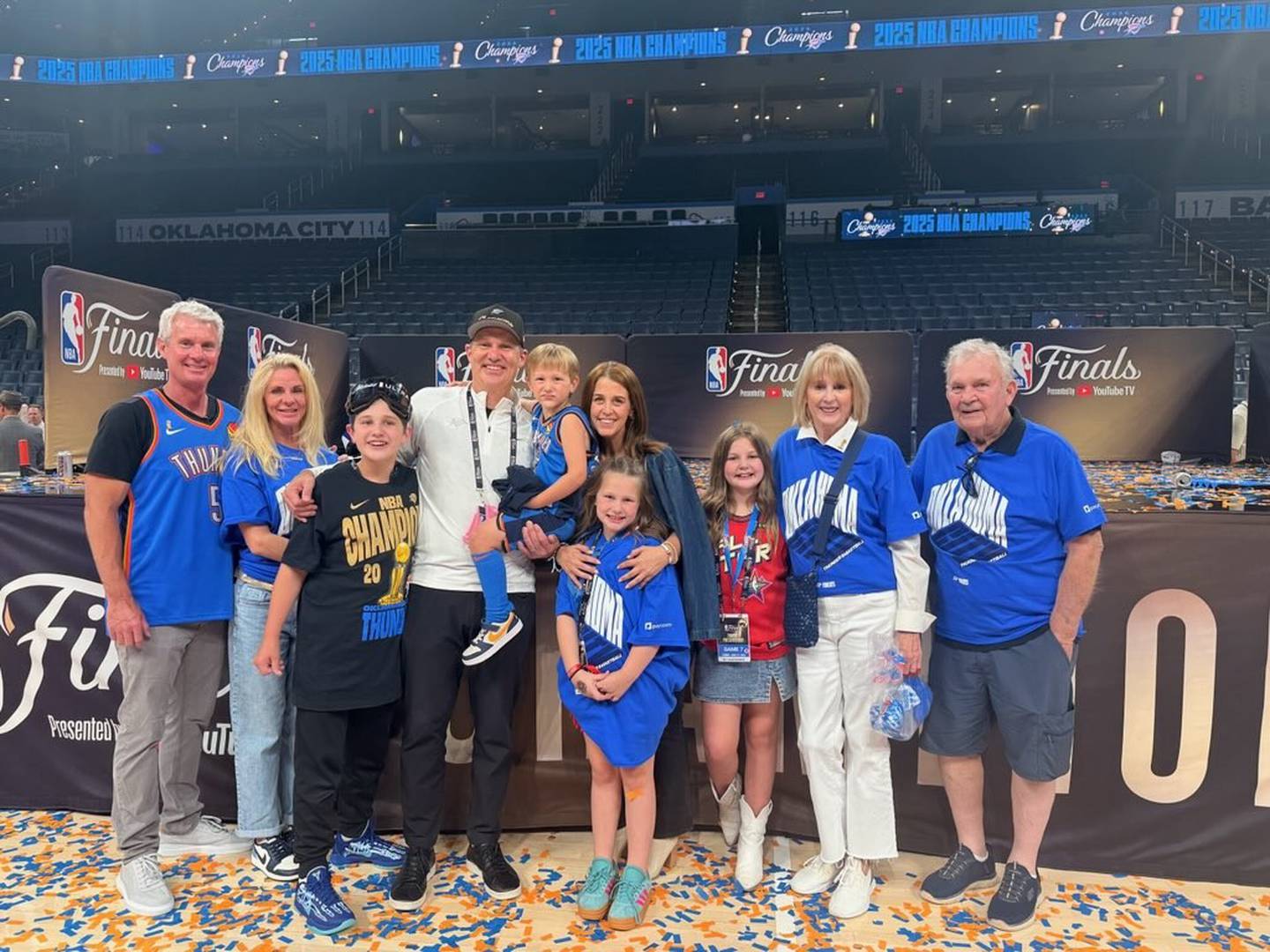 Matt Tumbleson celebrated the Thunder's NBA Championship on the arena floor  with his extended family, including his parents, Dan and Linda of Sheffield.