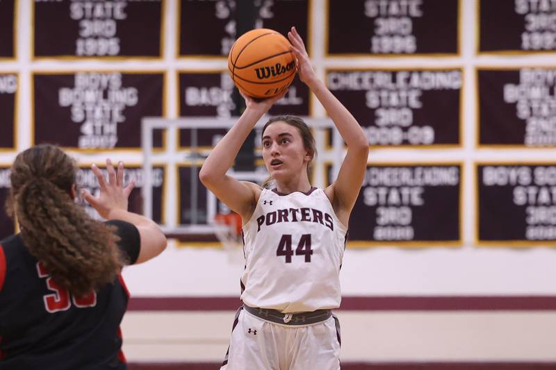 Lockport’s Alaina Peetz takes the deep shot against Bradley-Bourbonnais on Thursday, Jan 16, 2025 in Lockport.