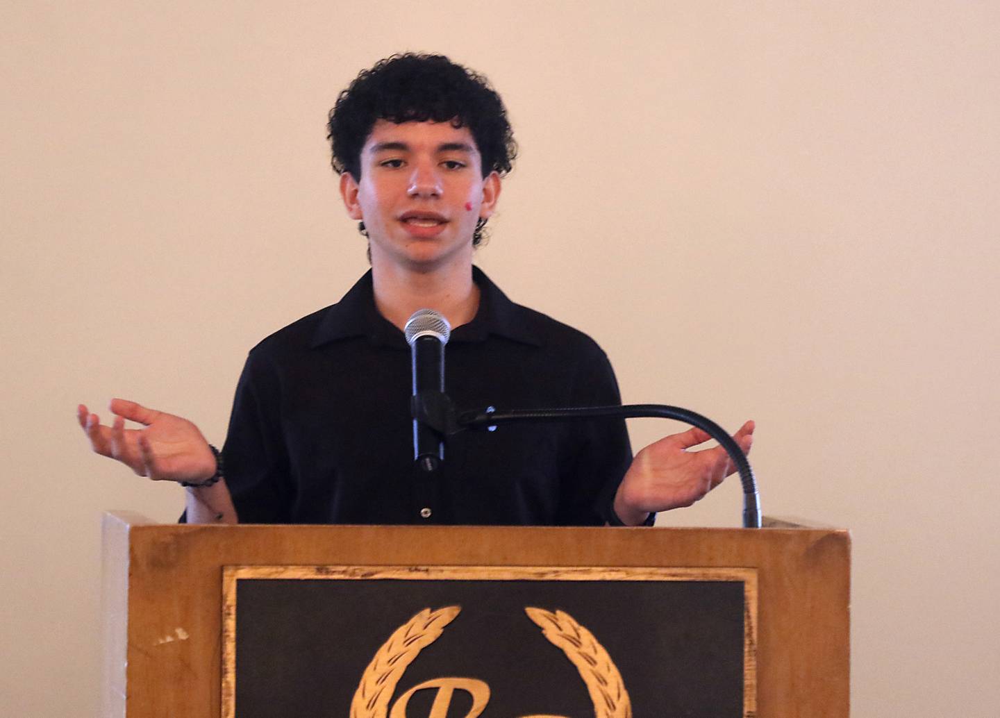 Kelvis Ordonez, a Bob Blazier Community Scholarship winner, speaks during the Crystal Lake Chamber Foundation's 11th Annual GEM Awards Leadership Celebration on April 18, 2024, at the Boulder Ridge Country Club in Lake in the Hills. This year's award winners are Elizabeth Wakeman, of Wakeman Law Group, PC.; Randy Smith, of General Kinematics Corporation; and SHAW Media/The Northwest Herald.