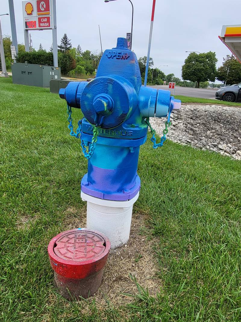 A pride-painted hydrant at State Street and Kirk Road in Geneva was found defaced again with blue paint on Labor Day Monday. Police said they are looking into it. The hydrant was repainted in its original pride and transgender colors.