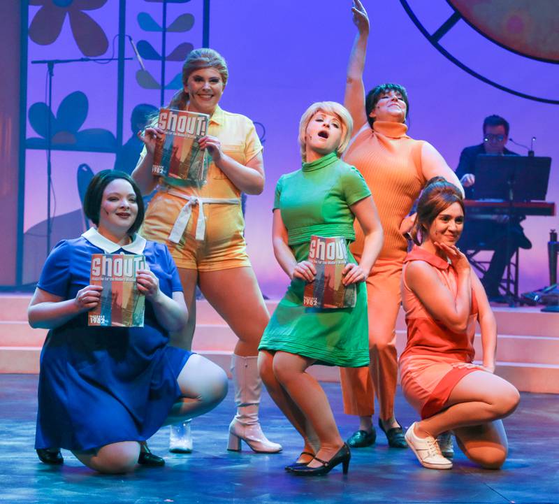 Anna Seibert (from left), Carleigh Ray, Ashlyn Seehafer, Kelli Clevenger, Haley Bolithon in "SHOUT! The Mod Musical" at Metropolis.