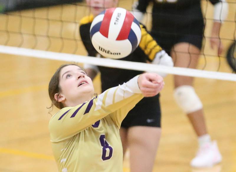 Serena's Rebekah Shugrue hits the ball in the air on Monday, Sept. 22, 2025 at Putnam County High School.