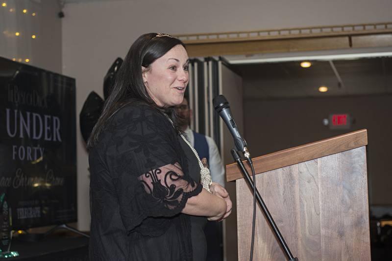Grace Crowe says a few words after being named one of 4 under 40 award winners at the Best of Dixon awards Friday, May 6, 2022.