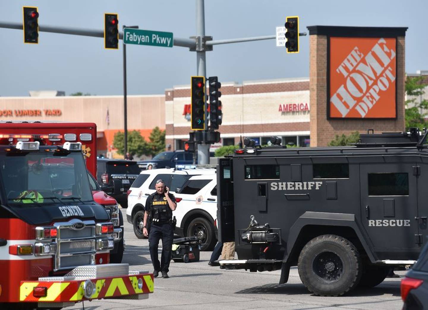 Authorities say there is no threat to the general public after a crash and a reported officer- involved shooting Wednesday in Geneva.