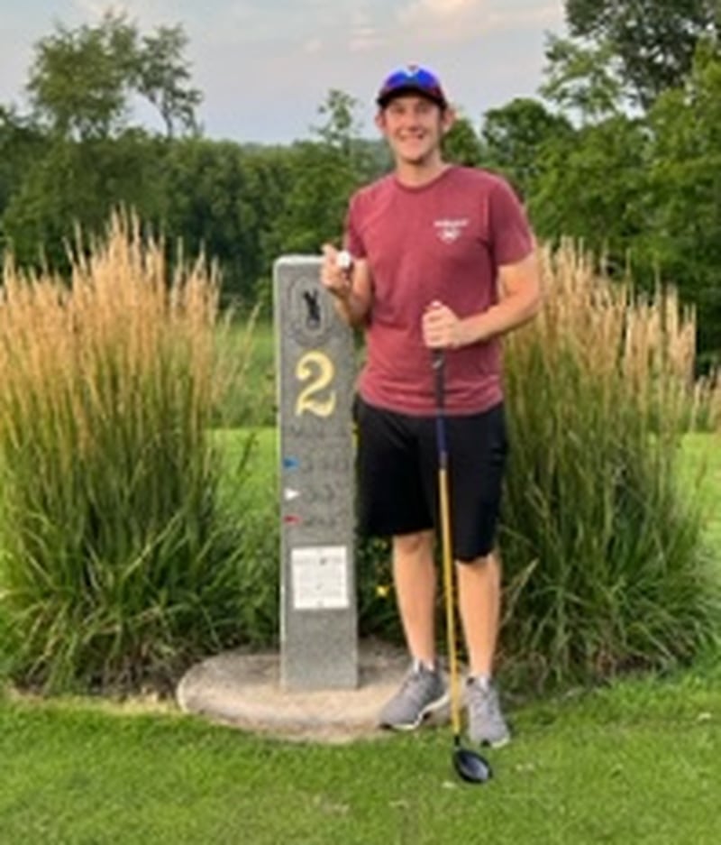 Dominic Galetti, a senior at Hall High School, shot his first hole-in-one at Spring Creek Golf Course Saturday.